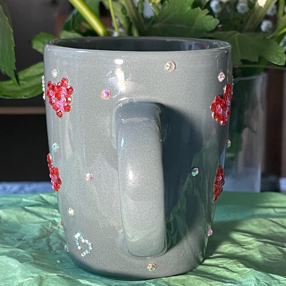 Coffee tea Gray bling rhinestone mug Handcrafted New - Picture 5 of 6